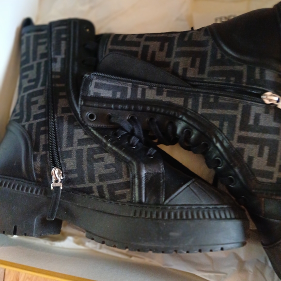 Fendi Black and Gray Combat Boots - Picture 2 of 6